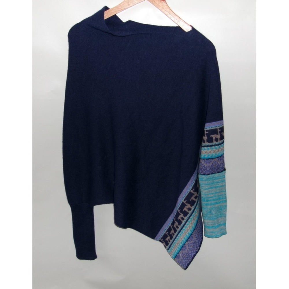 Munay 100% Baby Alpaca Cowl Neck Oversized Poncho – Blue & Lavender – One Size